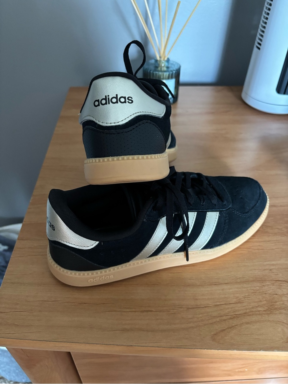 Adidas Black Breaknet sleek Sneakers with gold Accents and Gum Sole